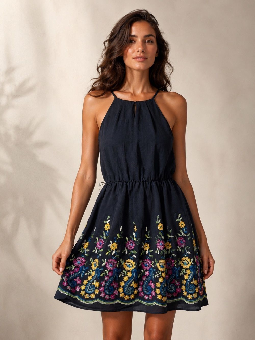 IN SAN FRANCISCO Floral Embroidered Dress Size L Black Pink See Description
